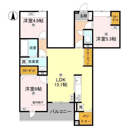 ウエスタンハイツ19(3LDK/3階)の間取り写真