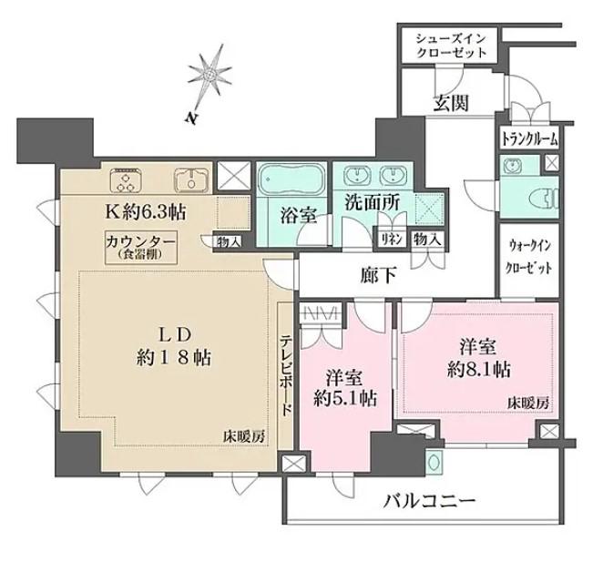 ザ・パークハウス渋谷南平台(2LDK/7階)の間取り写真