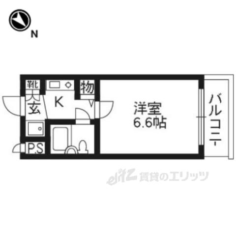 DETOM-1京大前Ⅱ(1K/2階)の間取り写真
