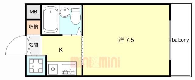 ジョイフル塚口(1K/3階)の間取り写真