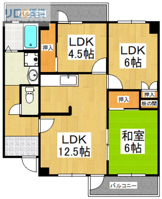 カーサ小浜(3LDK/3階)の間取り写真