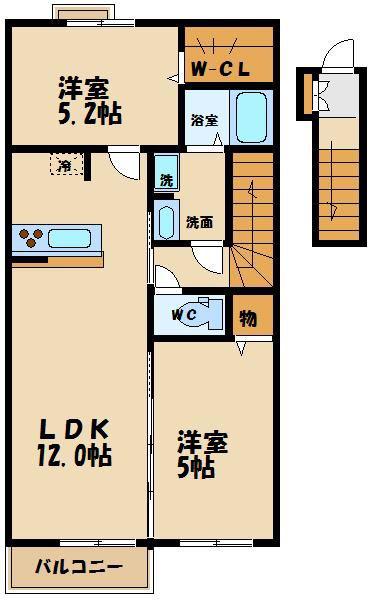 シャテニエ調布(2LDK/2階)の間取り写真