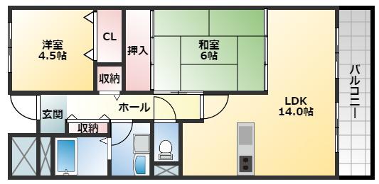メゾンマルソー(2LDK/4階)の間取り写真