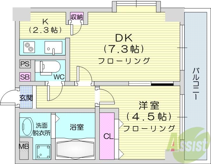 サンライズロード宮町(1LDK/2階)の間取り写真