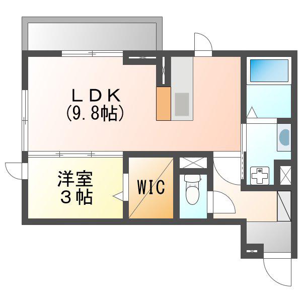 ブルースカイKAKUDA(1LDK/1階)の間取り写真