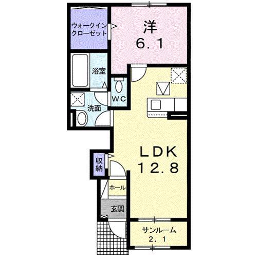 ルピナス(1LDK/1階)の間取り写真