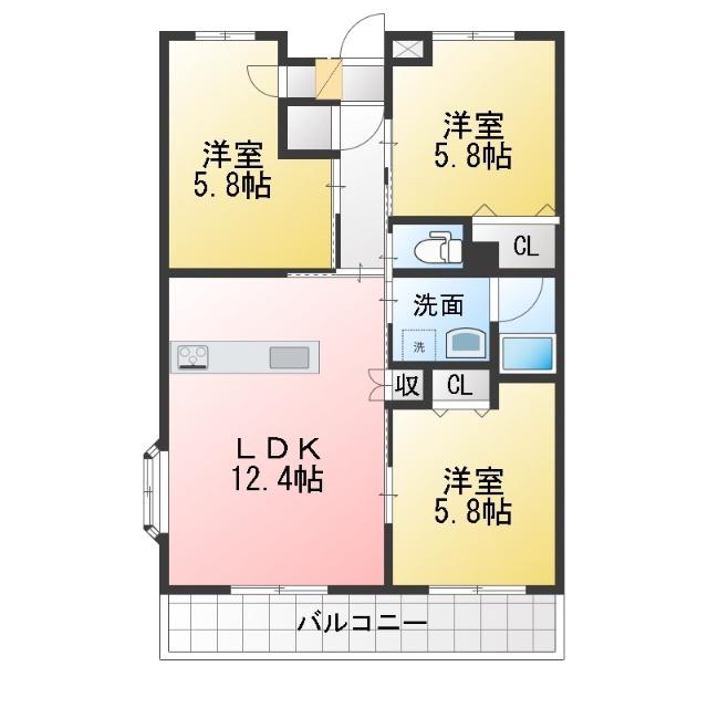 プランドール葵(3LDK/1階)の間取り写真