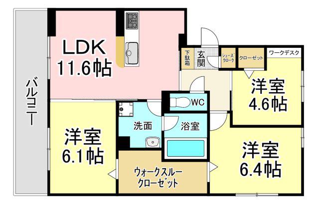 D-ROOM鷹の巣2丁目(3LDK/3階)の間取り写真