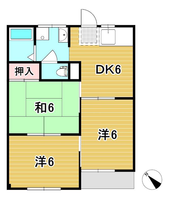伊平次アパート(3DK/1階)の間取り写真
