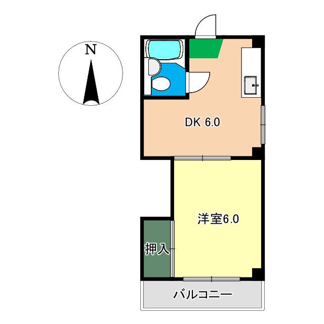 コーポ宮崎(1DK/2階)の間取り写真