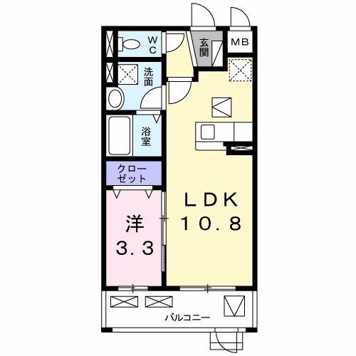 ハルミモザ(1LDK/1階)の間取り写真