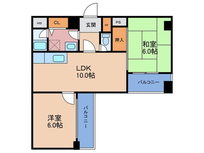 ハイム大手前(2LDK/4階)の間取り写真