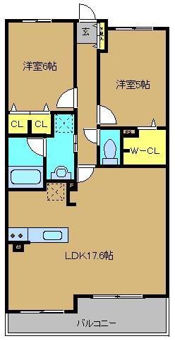 グランディア空港ソラーレ(2LDK/5階)の間取り写真