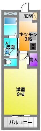 ウィルコート初南(1K/2階)の間取り写真