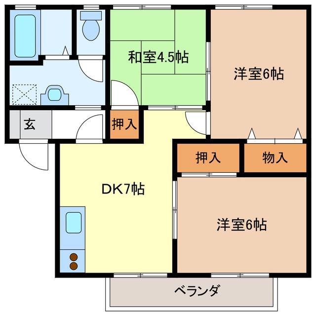 アビタシオン シードI(3DK/1階)の間取り写真