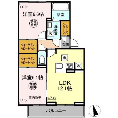 アルメリア A棟(2LDK/2階)の間取り写真