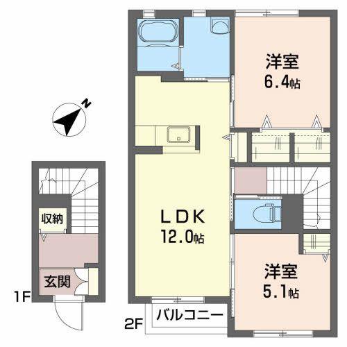 サニープレイスC(2LDK/2階)の間取り写真