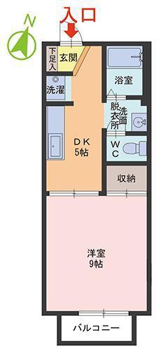 グリーンロードナカガイチB棟(1DK/2階)の間取り写真