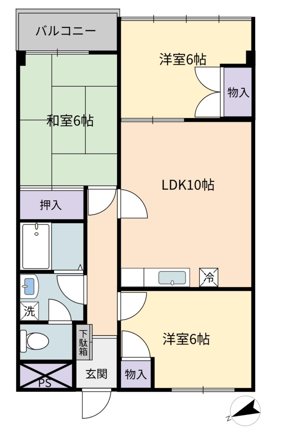 喜楽ハイツ(3LDK/4階)の間取り写真