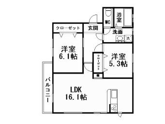 ヴァンヴェール中井(2LDK/2階)の間取り写真