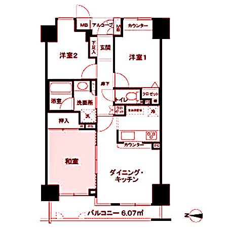 ニューシティ東戸塚パークハウス南の街(3LDK/3階)の間取り写真