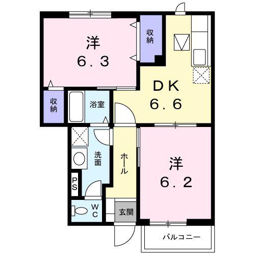 ブランシェ壱番館(2DK/1階)の間取り写真