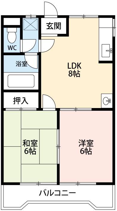 マンションシーダーI(2LDK/2階)の間取り写真