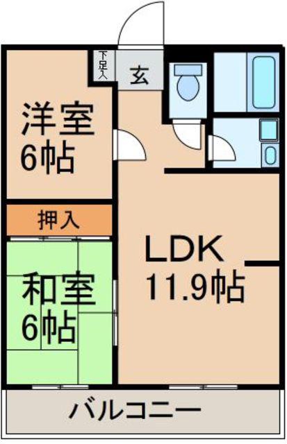 カステリヨ三光(2LDK/1階)の間取り写真