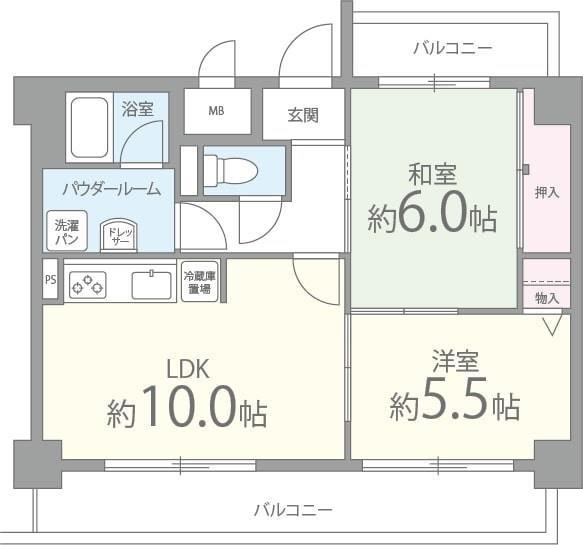 21世紀ペガサスIII(2LDK/2階)の間取り写真