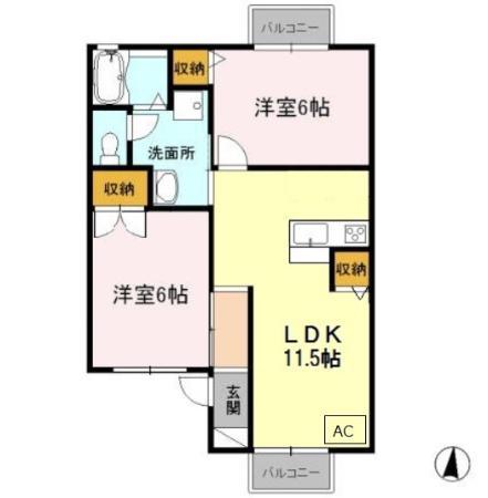 グランドールミツトヨ(2LDK/2階)の間取り写真