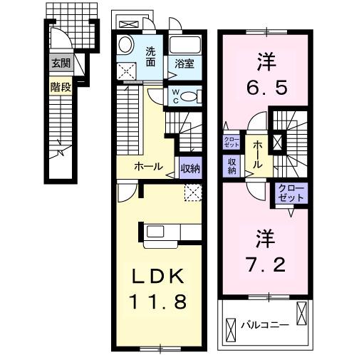 グリーンシティ竜美C(2LDK/2階)の間取り写真