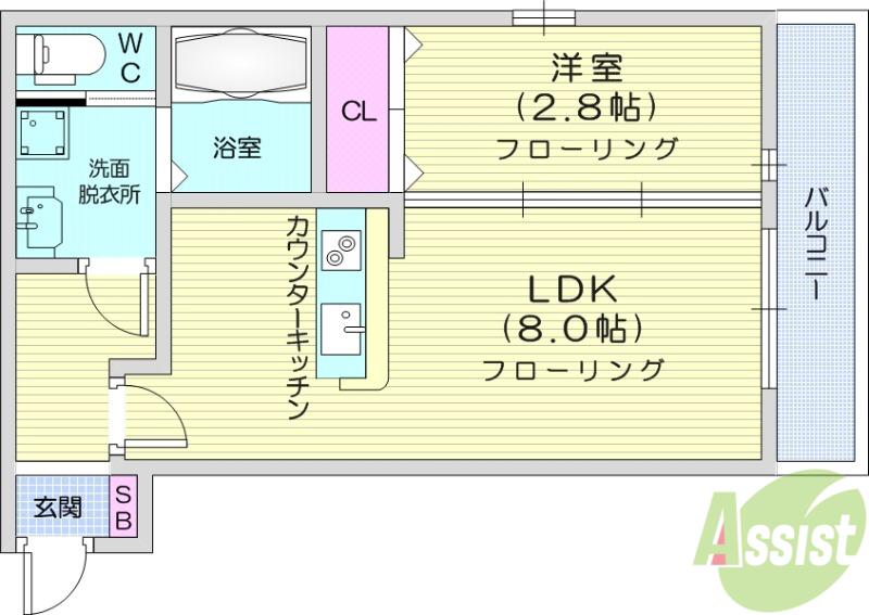 南鍛冶町AP A棟(1LDK/3階)の間取り写真