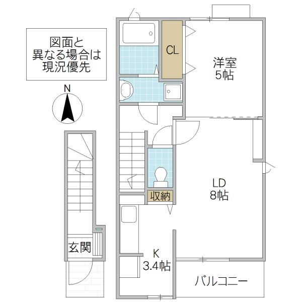 リヴァージュB(1LDK/2階)の間取り写真