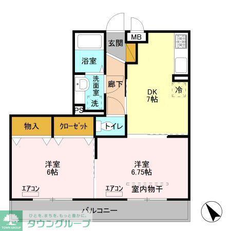 オペラハウス上大島 B(2DK/2階)の間取り写真