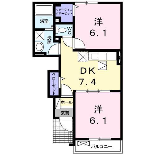 プロムナード・ベル(2DK/1階)の間取り写真