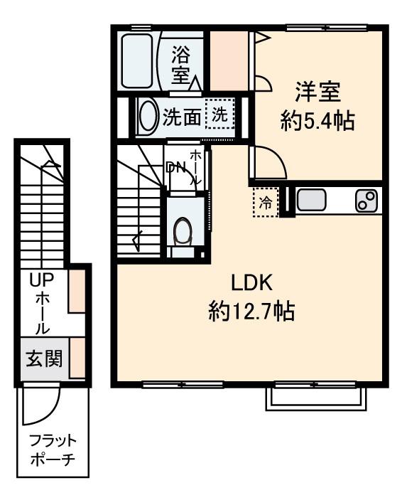 RAUM RUHE(1LDK/2階)の間取り写真