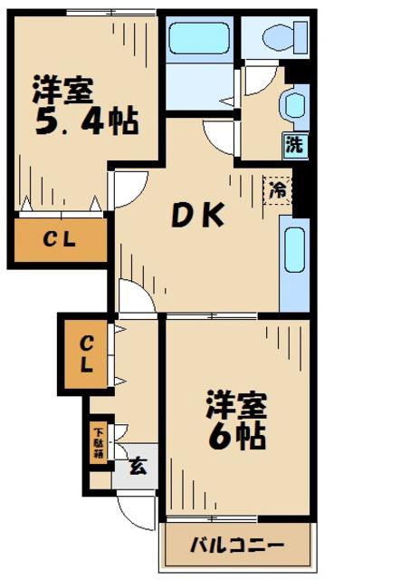ジェルメII(2DK/1階)の間取り写真