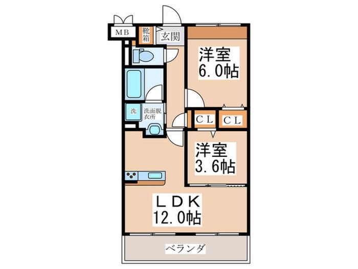 シャロバーラ(2LDK/2階)の間取り写真