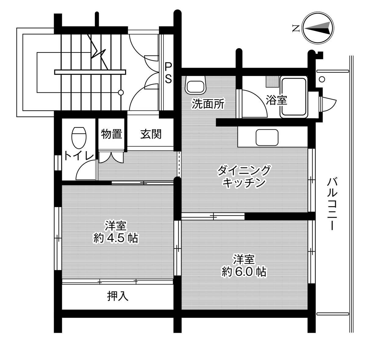 ビレッジハウス玉里(2DK/5階)の間取り写真