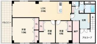 西新町マンション(3LDK/3階)の間取り写真