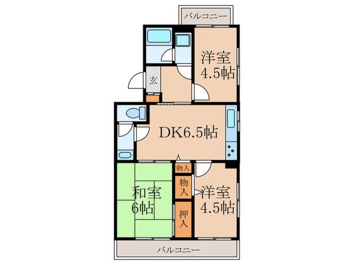 グリーンパレス柿木(3DK/1階)の間取り写真