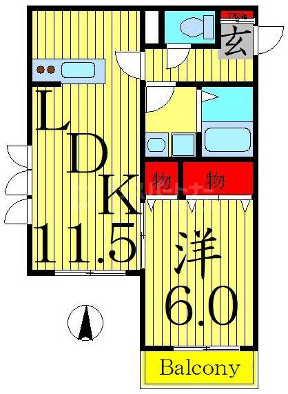 オンディーヌ グルエI(1LDK/3階)の間取り写真