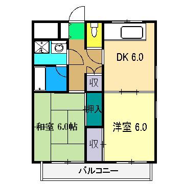 ユニテ西町(2DK/1階)の間取り写真