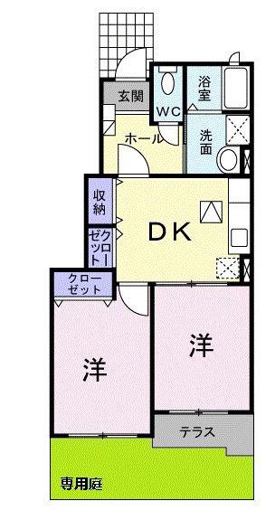 プラシード(2DK/1階)の間取り写真