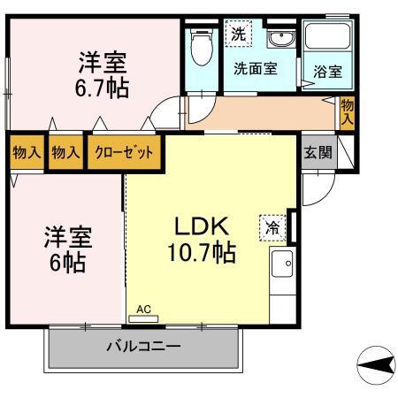 ヌーベルバーグA(2LDK/2階)の間取り写真