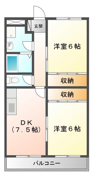 ハミングバードII(2DK/2階)の間取り写真