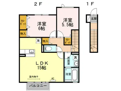 セジュール桜井 B棟(2LDK/2階)の間取り写真
