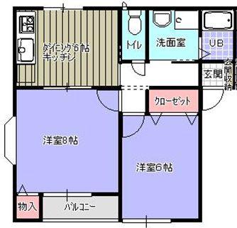 クレール多賀城(2DK/2階)の間取り写真