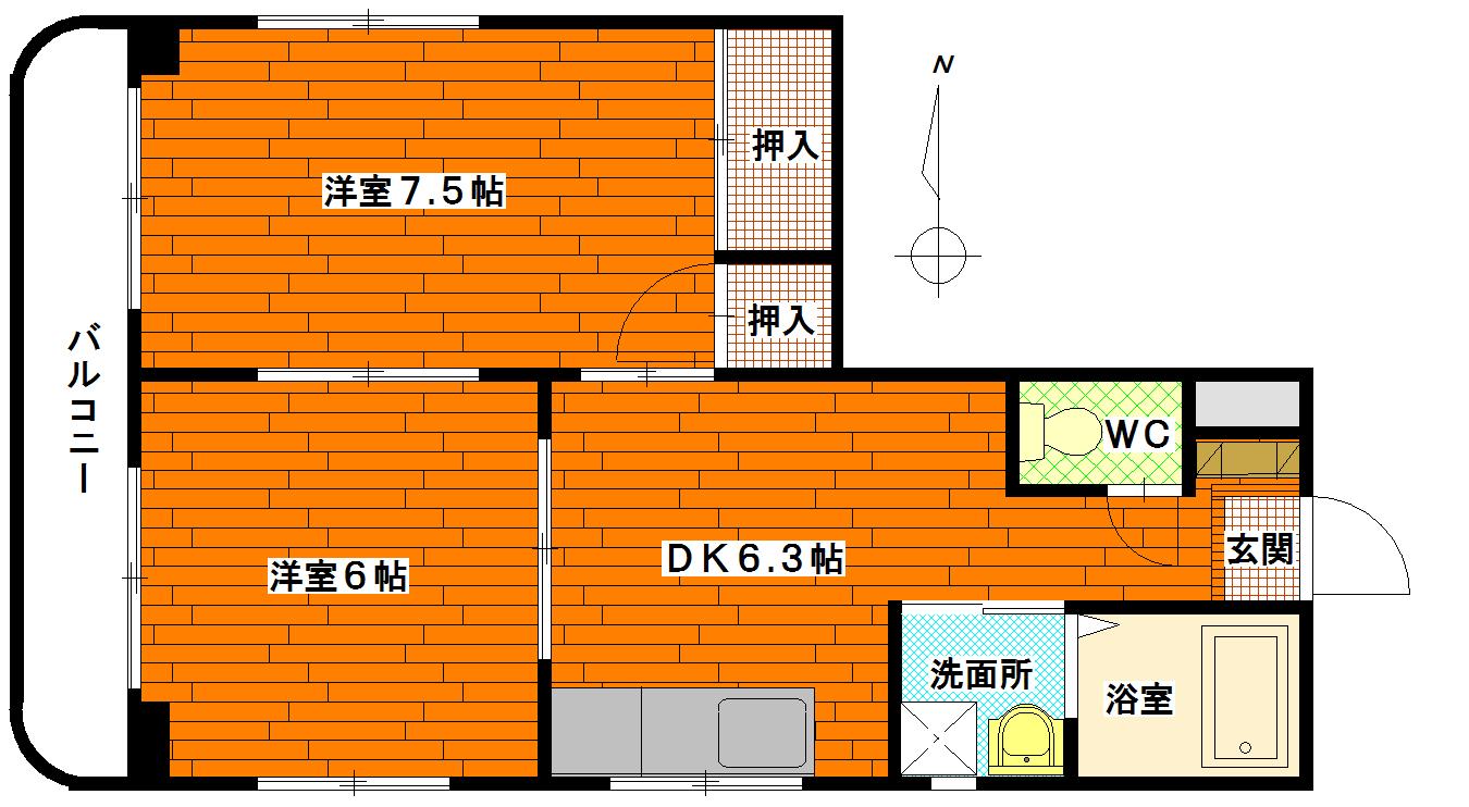 ハイツイシダIII(2DK/4階)の間取り写真