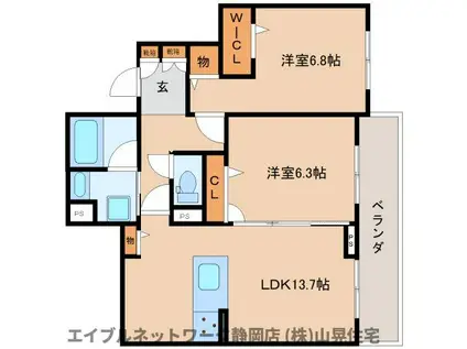 ルネスヒルズ安東(2LDK/2階)の間取り写真